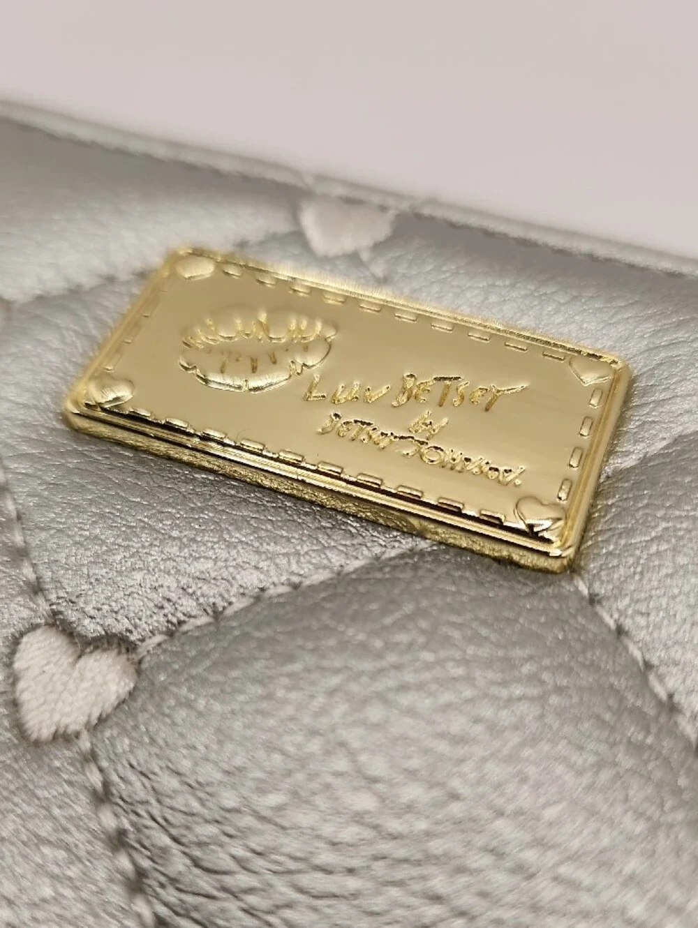 Betsy Johnson Metallic Silver Quilted Heart Zip Wallet